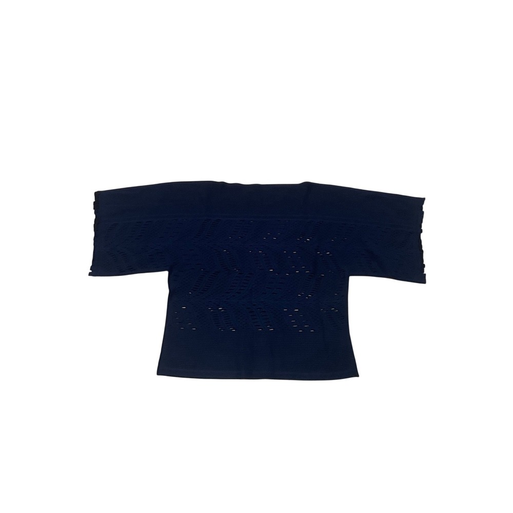 Issey Miyake APOC Size 2 Navy Blue Black Reversible Perforated Boxy Knit Top